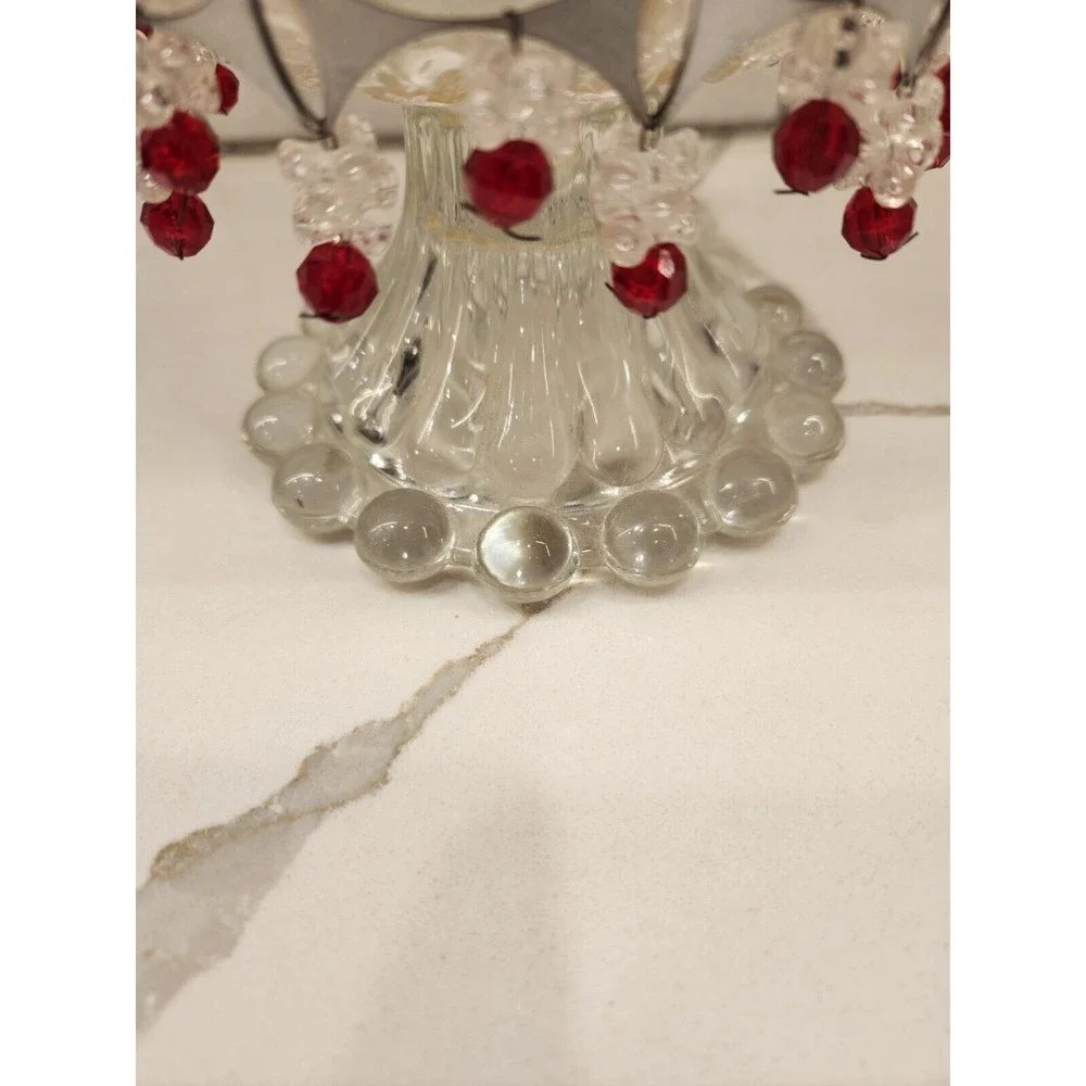 MCM Style 70s Or 80s Candle Holder Glass Base‎ With Beaded And Metal Tin Shade